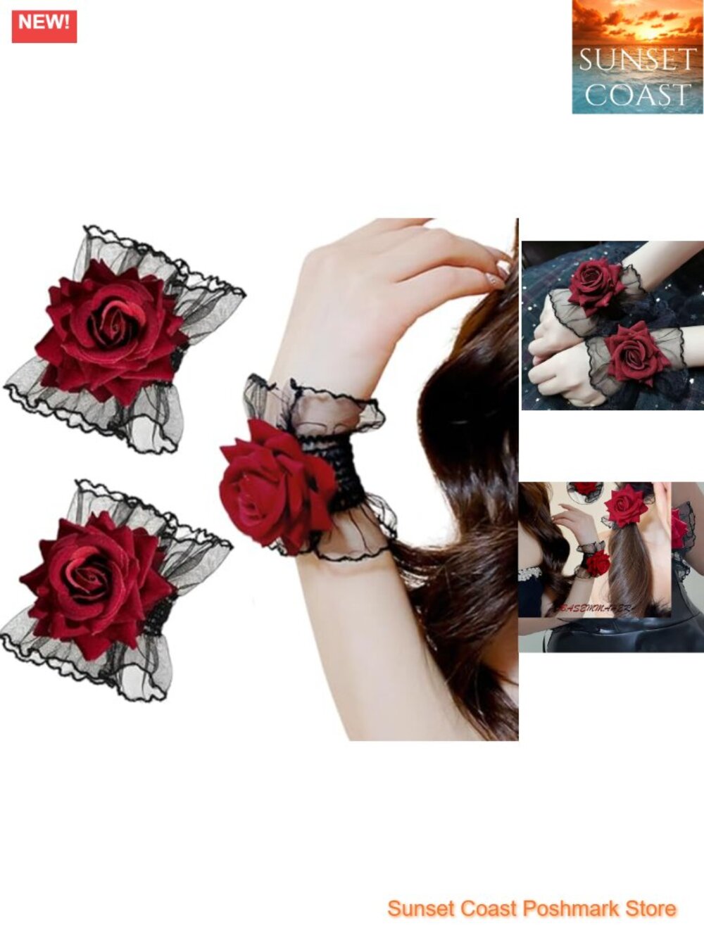 Lace Gothic Gloves Fingerless Rose Flower Costume Accessory